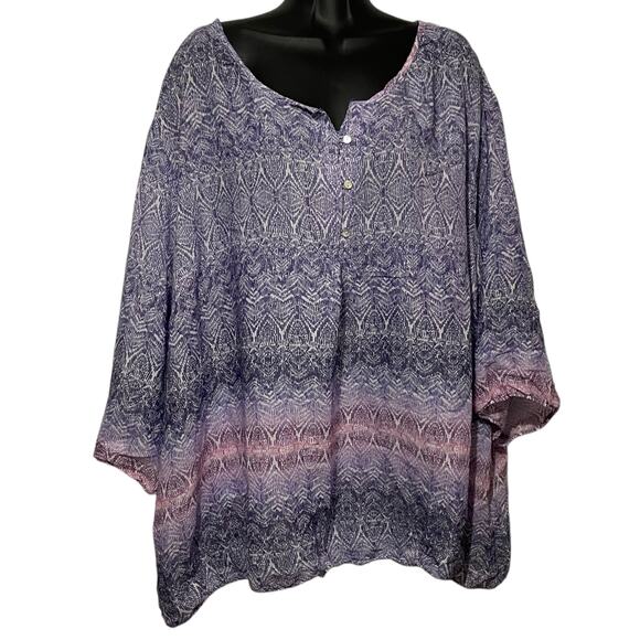 Catherines Womens Blouse Plus Size 30/32W Purple Santa Fe Peasant Top Pullover - Picture 1 of 10